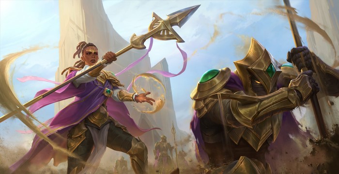 Sandcrafter fighting an armored warrior