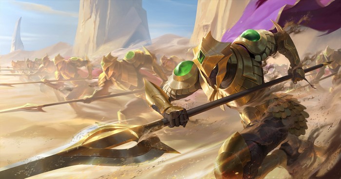 Golden Sand Soldiers with Spears in Desert