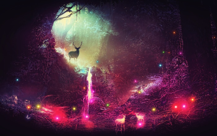 Fantasy Forest with Deer and Lights 4K