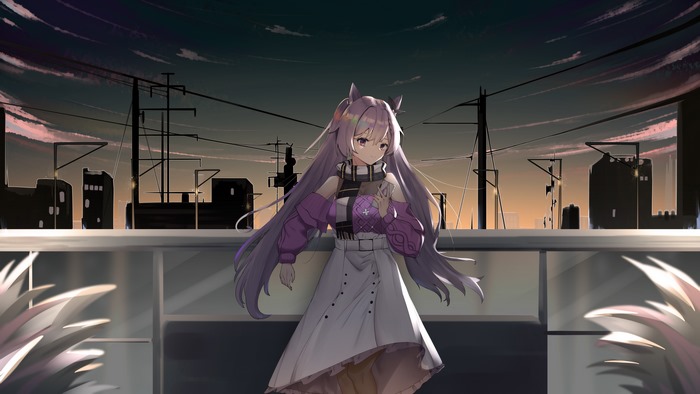 Keqing from Genshin Impact on a rooftop