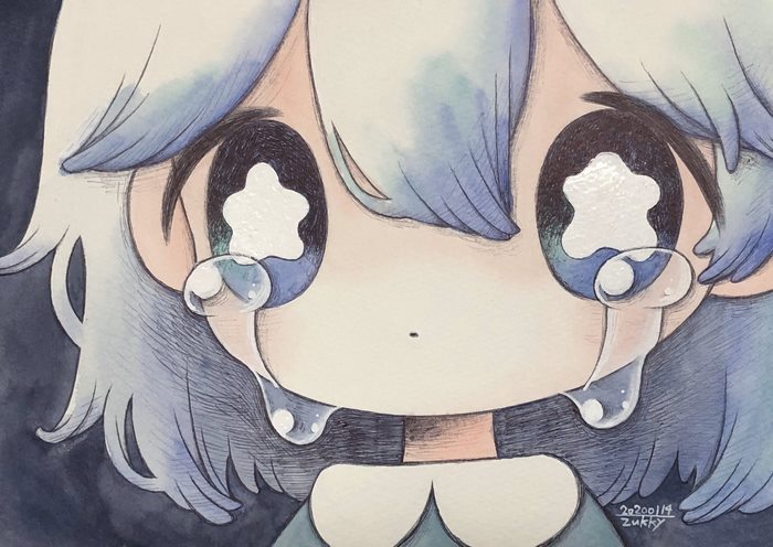 Chibi girl crying with star-shaped eyes