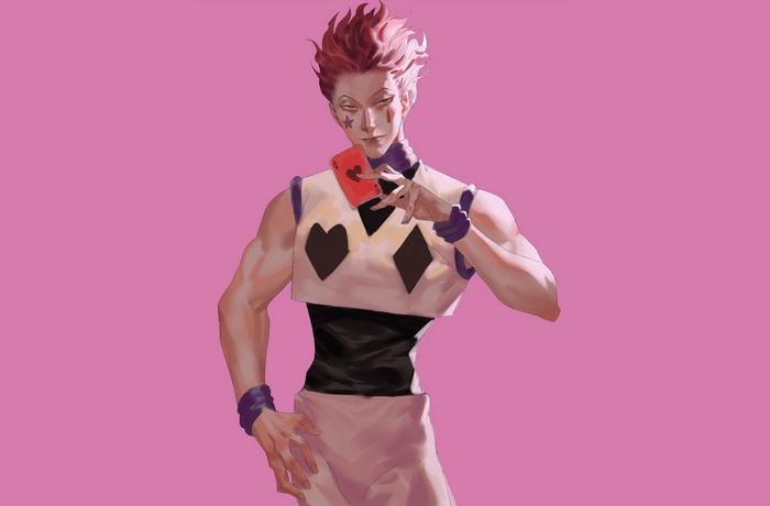 Hisoka from Hunter x Hunter holding a playing card