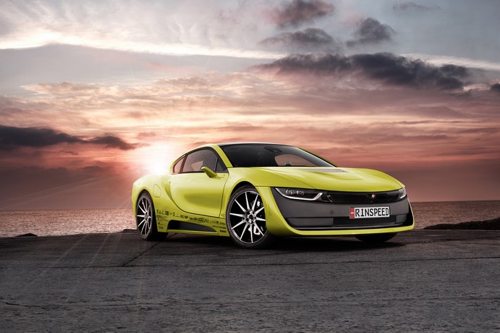 Rinspeed Etos Concept yellow sports car at sunset