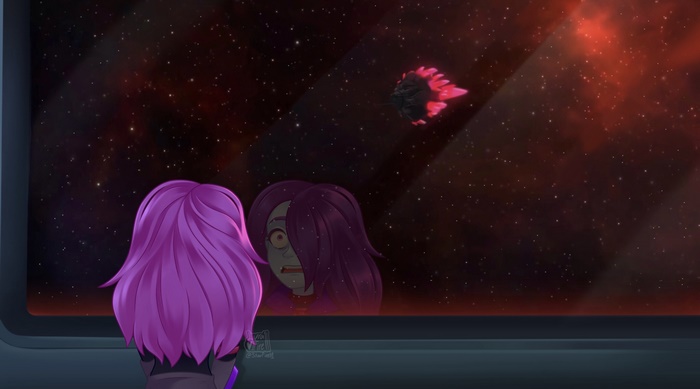 Ash Graven from Final Space looking at a spaceship