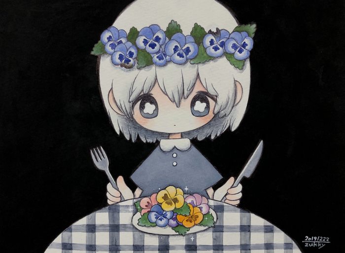 Girl with Pansy Wreath and Flower Salad