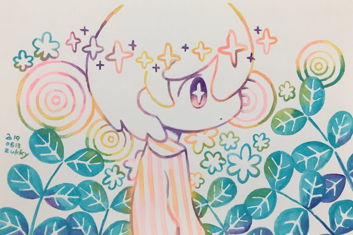 Girl surrounded by flowers and stars