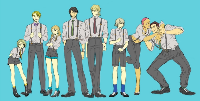 Tiger and Bunny characters in casual attire