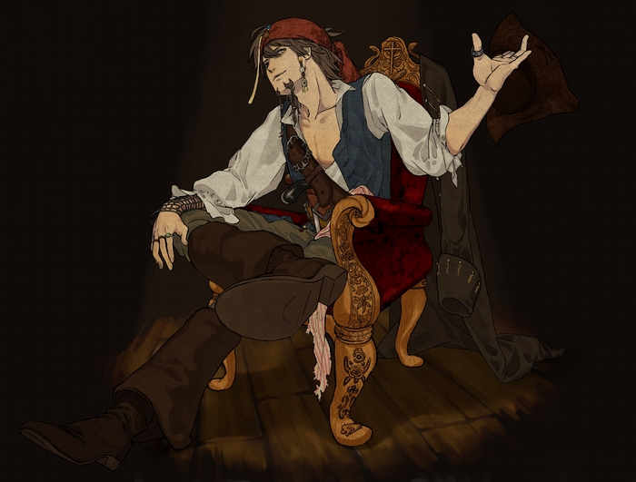 Pirate man sitting on a throne