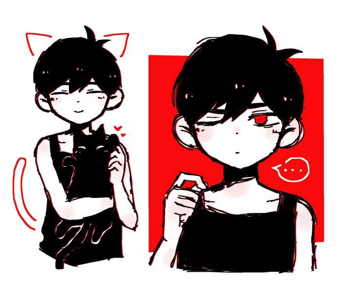 Omori from Omori holding a black cat