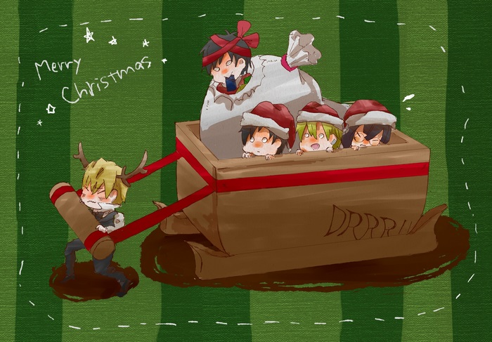 Durarara!! characters in a Christmas sleigh