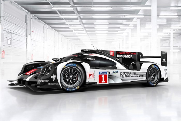 Porsche 919 Hybrid race car with sponsors