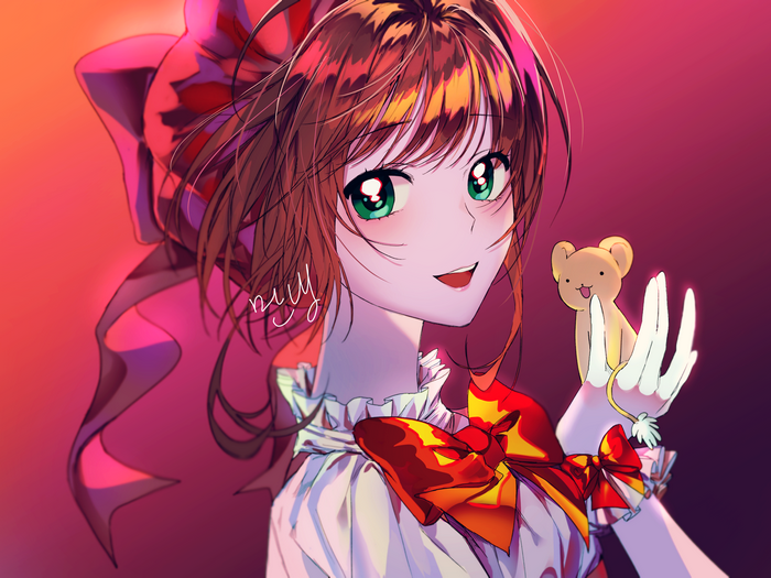 Sakura Kinomoto from Cardcaptor Sakura with Keroberos