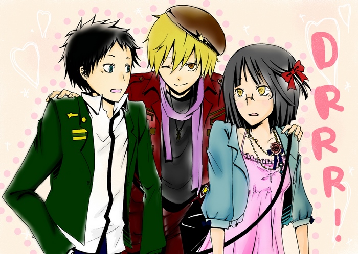 Mikado Ryūgamine, Masaomi Kida, and Anri Sonohara from Durarara!!