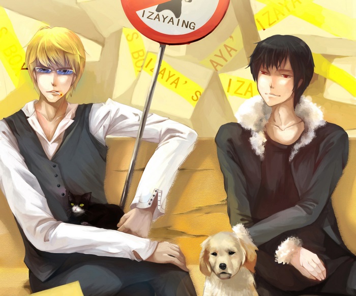 Shizuo Heiwajima and Izaya Orihara from Durarara!! with pets