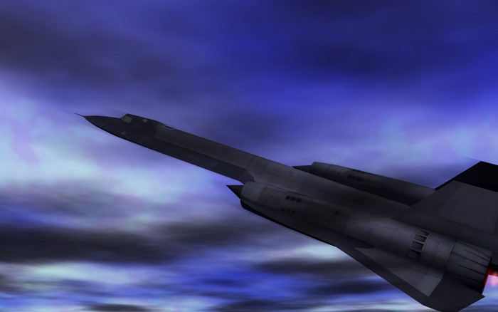 SR-71 Blackbird jet flying in a cloudy sky
