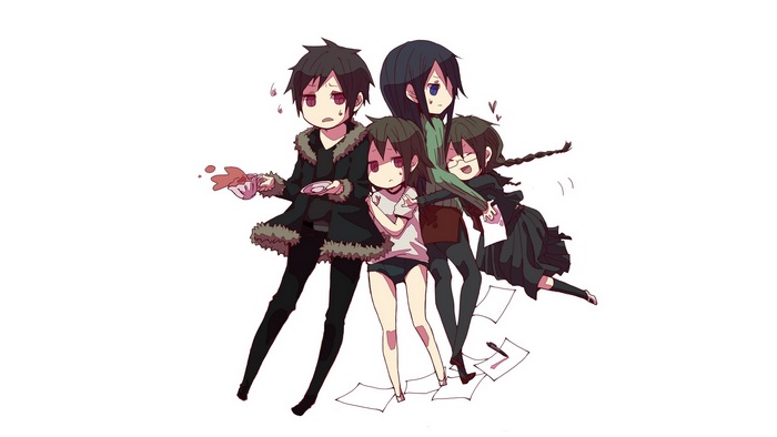 Izaya, Mairu, Kururi, and Namie from Durarara!!