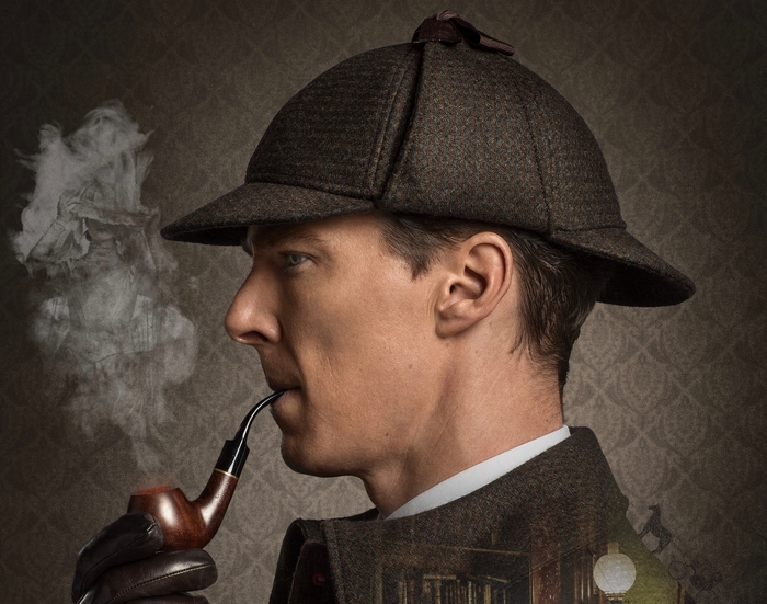 Sherlock Holmes smoking a pipe