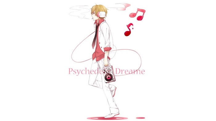 Anime boy with headphones and boombox