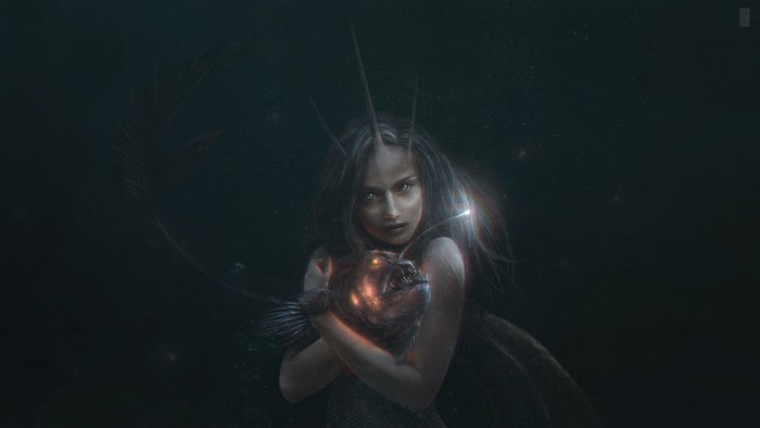 Fantasy Mermaid with Anglerfish