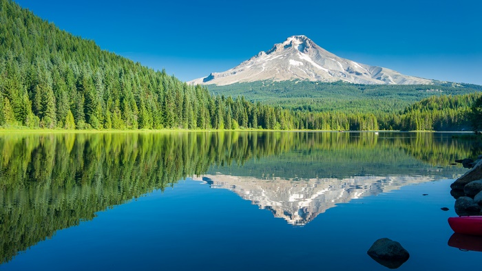 Mountain Reflection on Lake with Forest