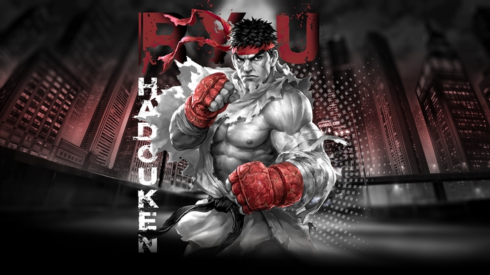 Ryu from Street Fighter performing Hadouken