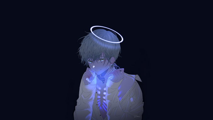 Anime boy with halo and blue light