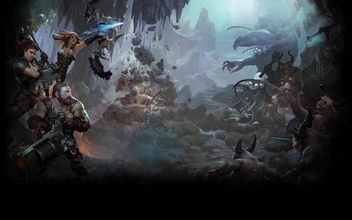 Drakensang Online characters fighting demons in a cave