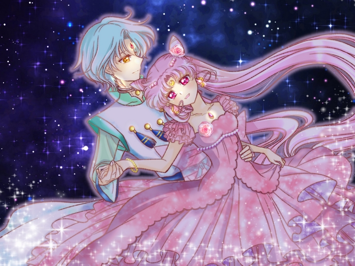 Sailor Chibi Moon and Companion in Starry Sky