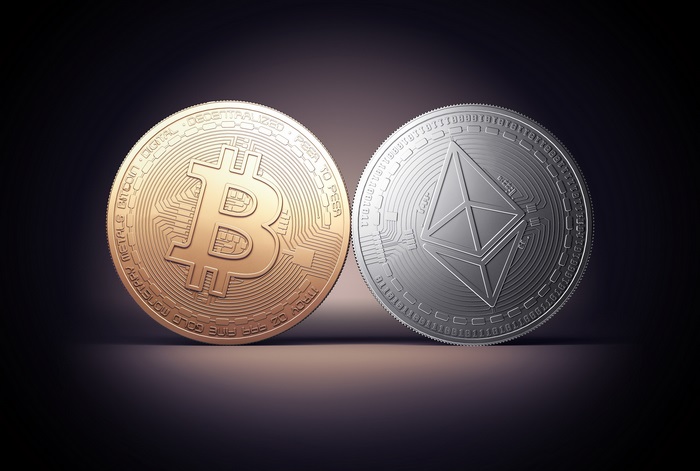 Bitcoin and Ethereum coins