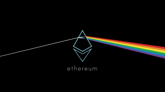 Ethereum logo with prism and rainbow spectrum