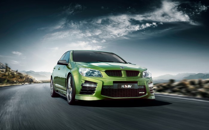 Green Holden HSV Gen F2 GTS driving on a road