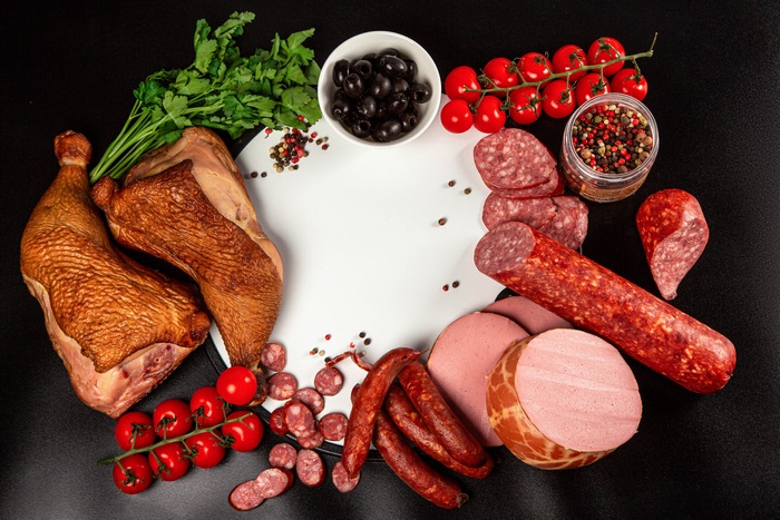 Meat and Sausage Platter with Olives and Tomatoes
