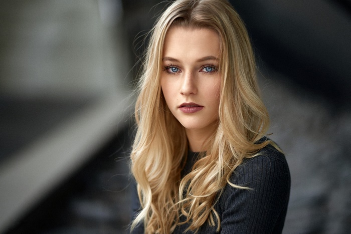 Blonde Woman with Blue Eyes Portrait