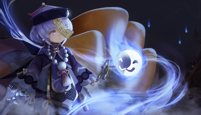 Qiqi from Genshin Impact with spirit orb