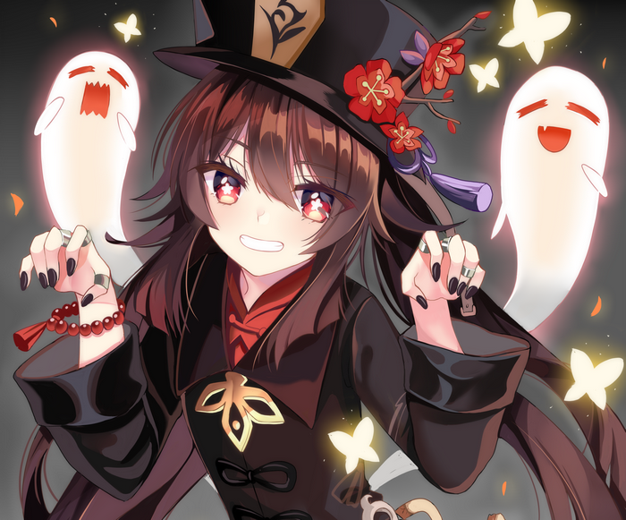 Hu Tao from Genshin Impact with Ghosts