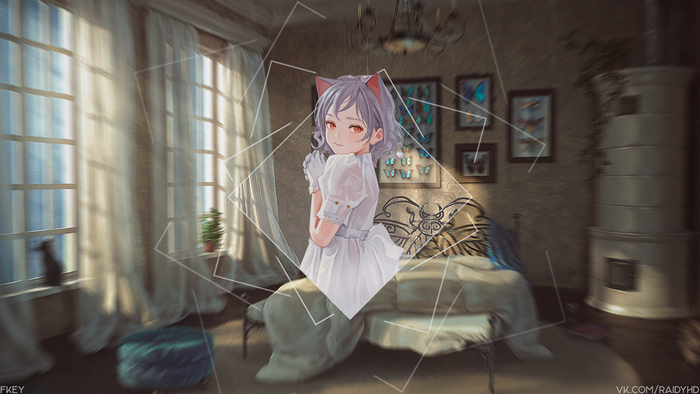 Girl with Animal Ears in White Dress in Bedroom 4K