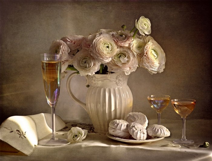 Still Life with Flowers and Champagne