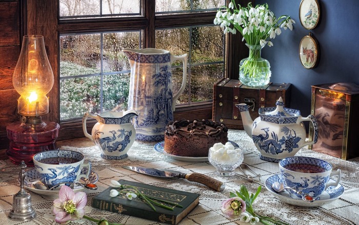 Cozy Vintage Tea Set and Cake Photography