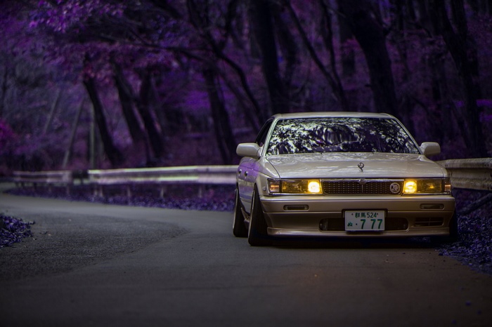 Classic JDM Car on Forest Road