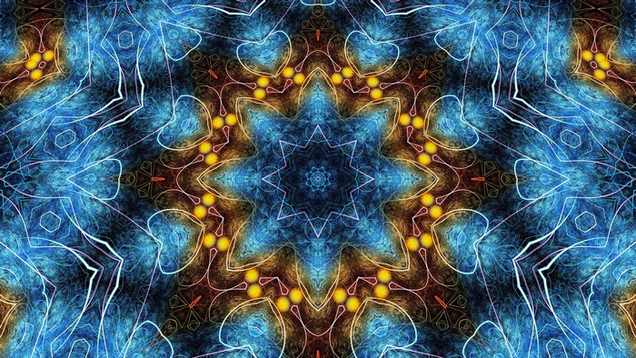 Kaleidoscopic Symmetry Art in Blue and Gold