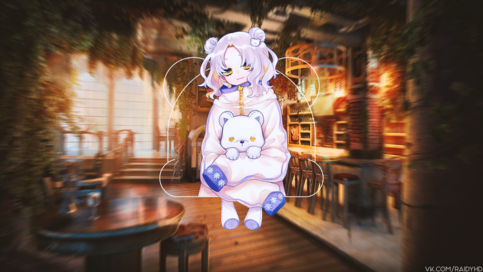 Girl with white hair holding a teddy bear