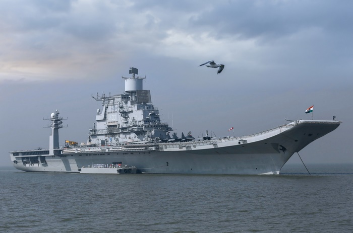 INS Vikramaditya aircraft carrier at sea