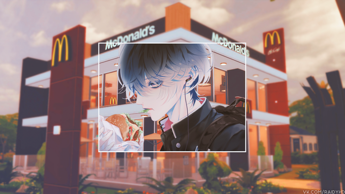 Anime Boy Eating Burger at McDonald's 4K
