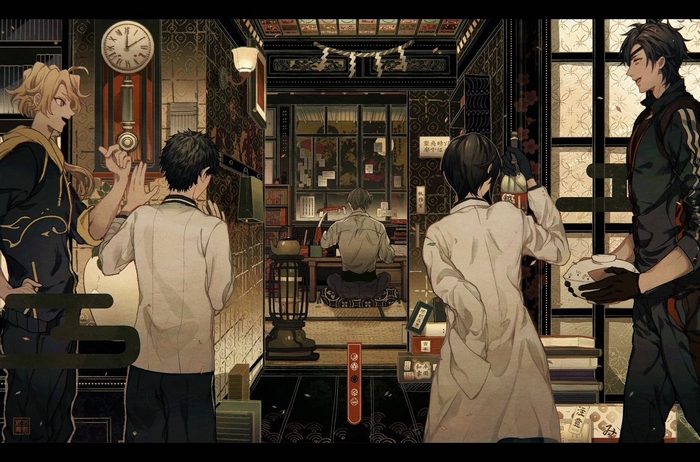 Touken Ranbu characters in a traditional Japanese room