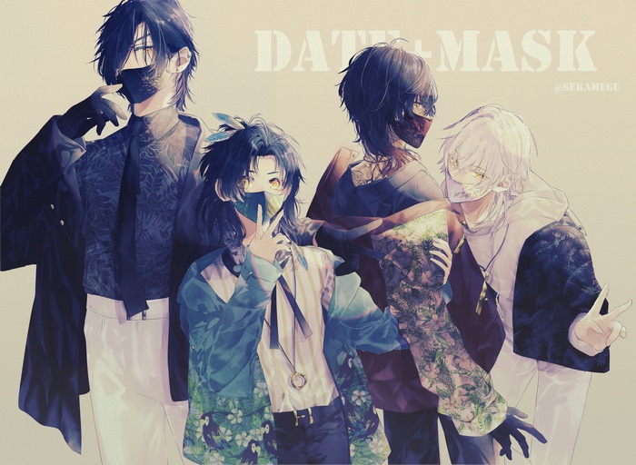 4 men from Touken Ranbu wearing masks