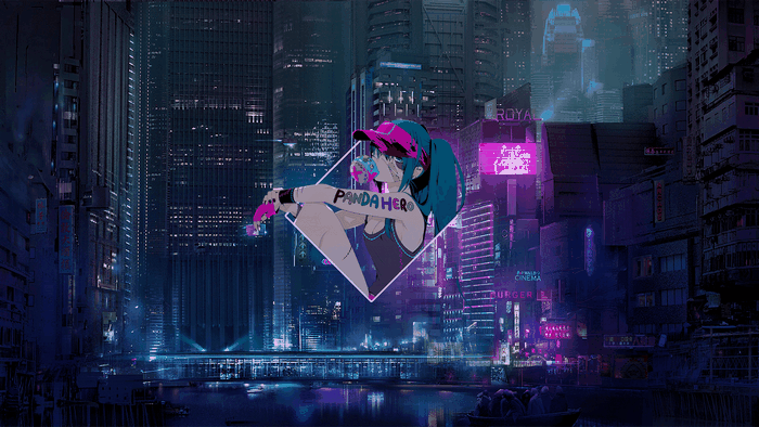 Anime Girl with PandaHero Tattoo in Cyberpunk City
