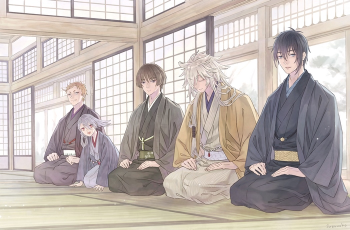 Touken Ranbu characters sitting in a traditional Japanese room