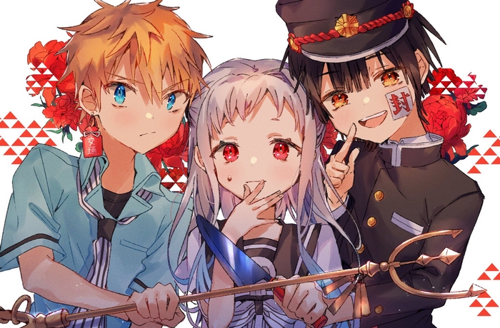Hanako-kun, Yashiro Nene, and Kou Minamoto from Jibaku Shounen Hanako-kun