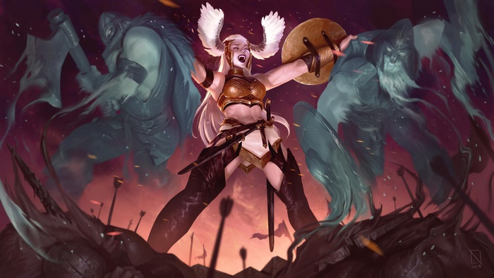 Fantasy Women Warrior with spectral warriors