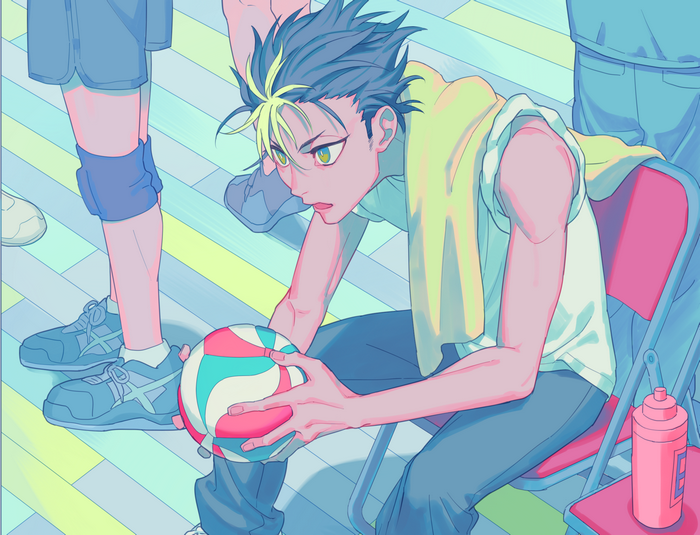 Nishinoya Yuu from Haikyu!! holding a volleyball